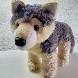 Aurora Plush Wolf Stuffed Animal Toy Gray Tan Realistic Fur Kids Children
